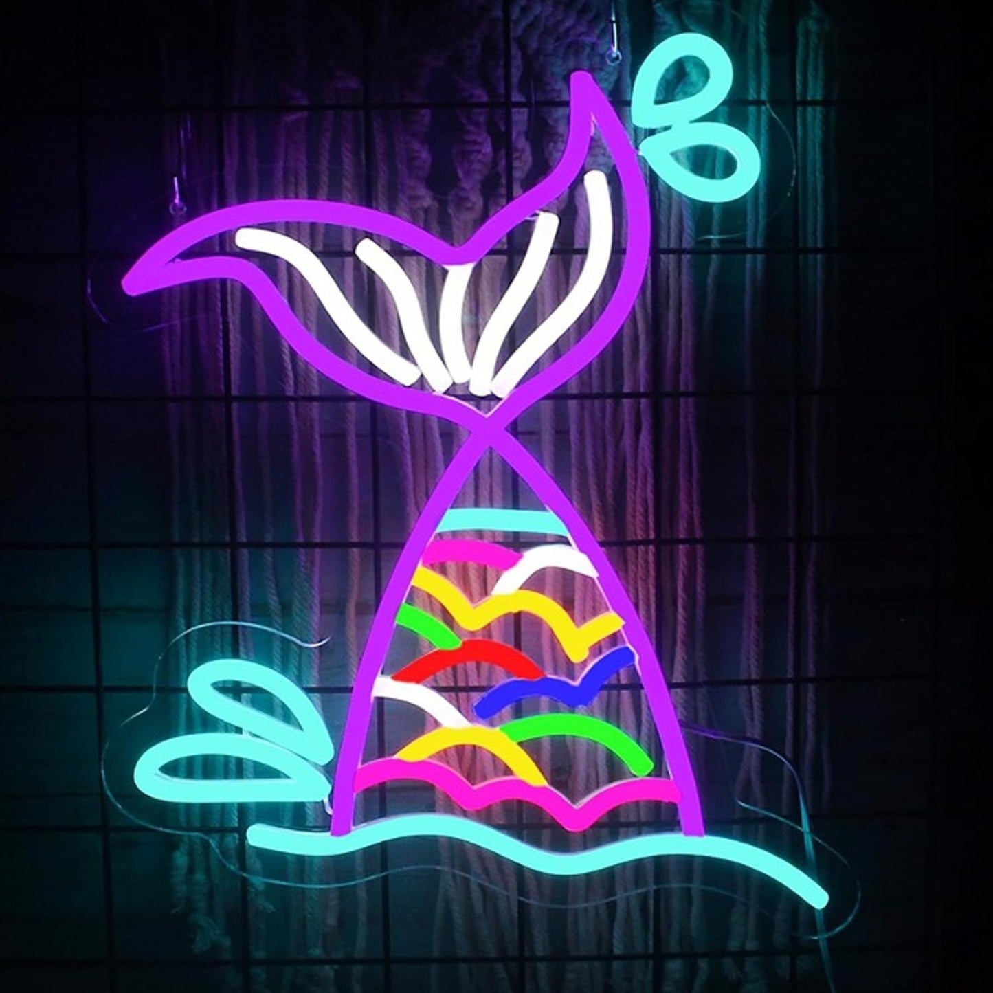 Lovely Bright Rainbow Scale Tail Mermaid LED Night Light Room Wall Decor