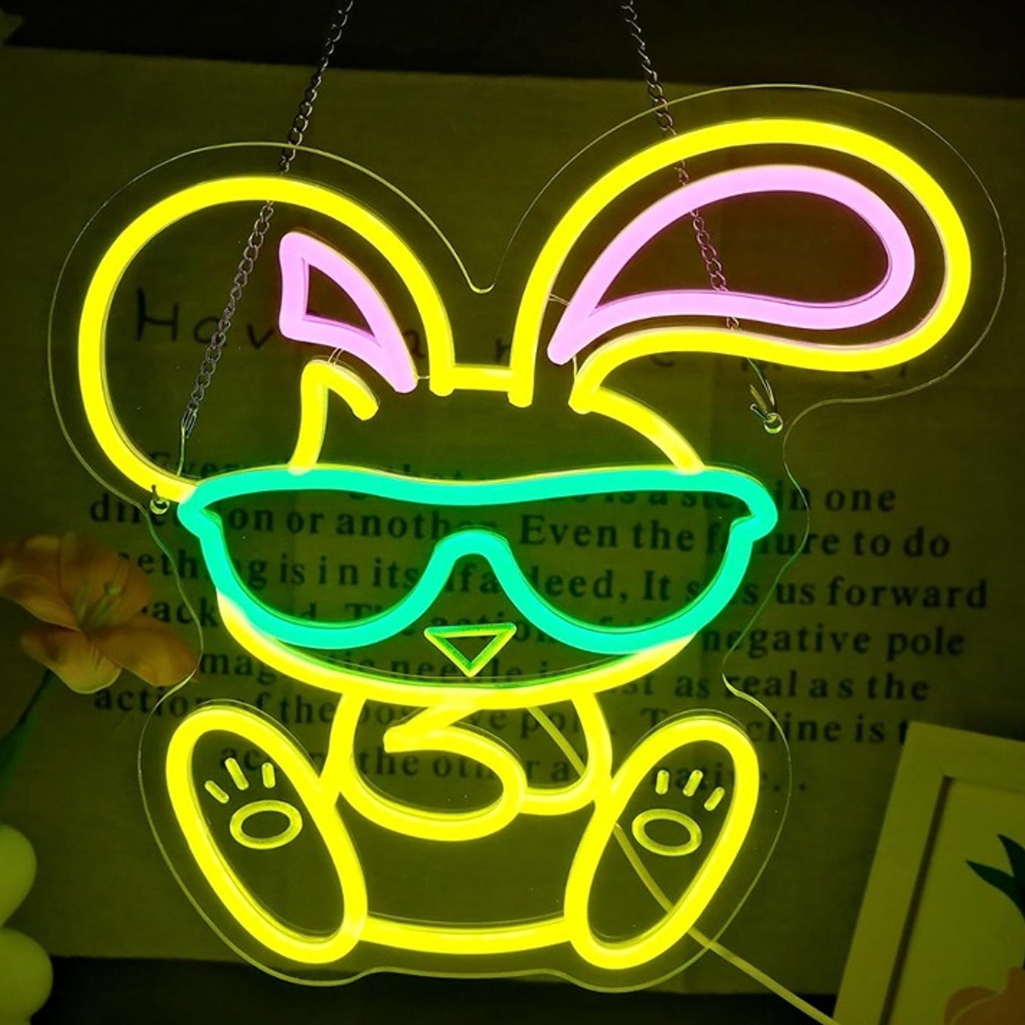 Fun Bright Yellow Bunny Rabbit Kid with Sunglasses Night Light Room Wall Decor