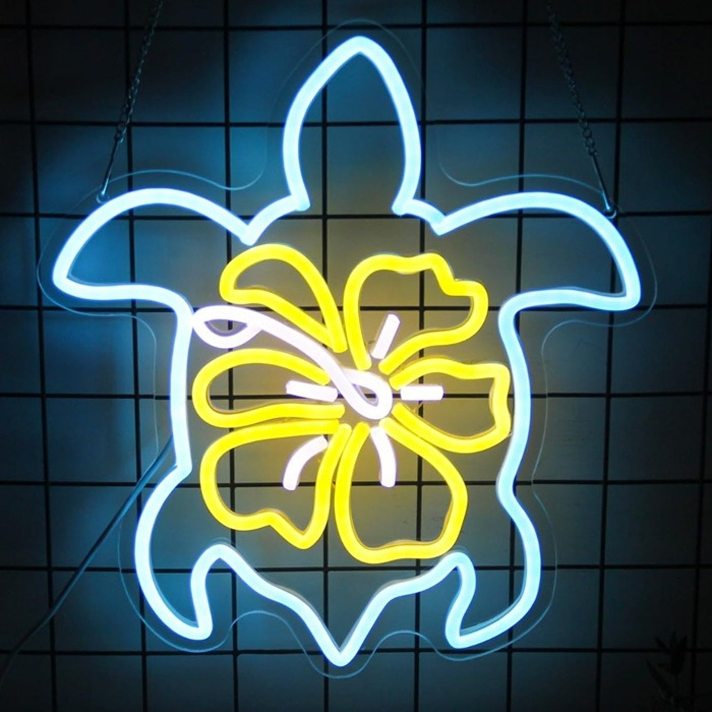 Lovely Bright Blue Sea Turtle w/ Yellow Flower on Back LED Light Room Wall Decor