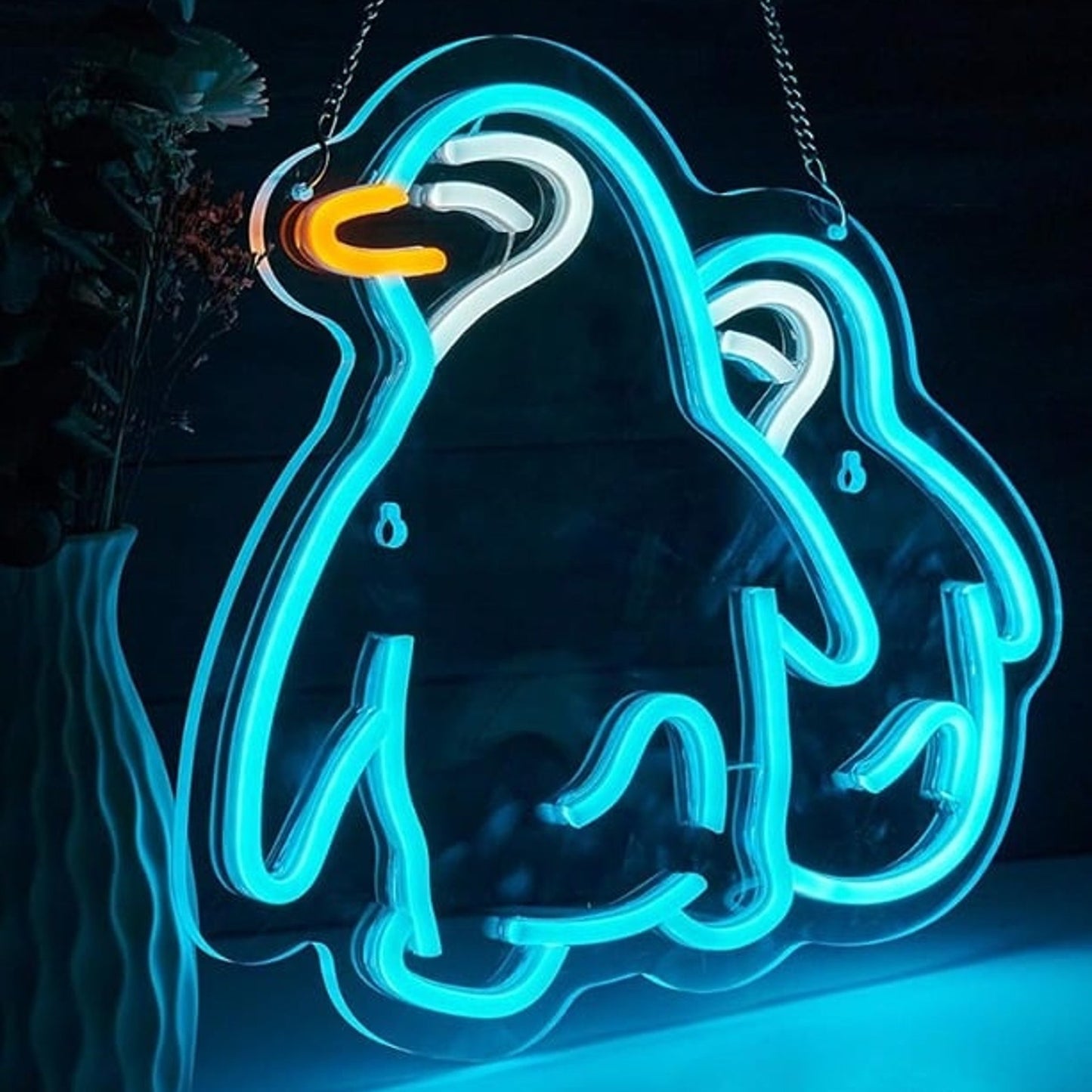 Lovely Bright Blue Penguin Twins LED Night Light Room Wall Antartica Decor