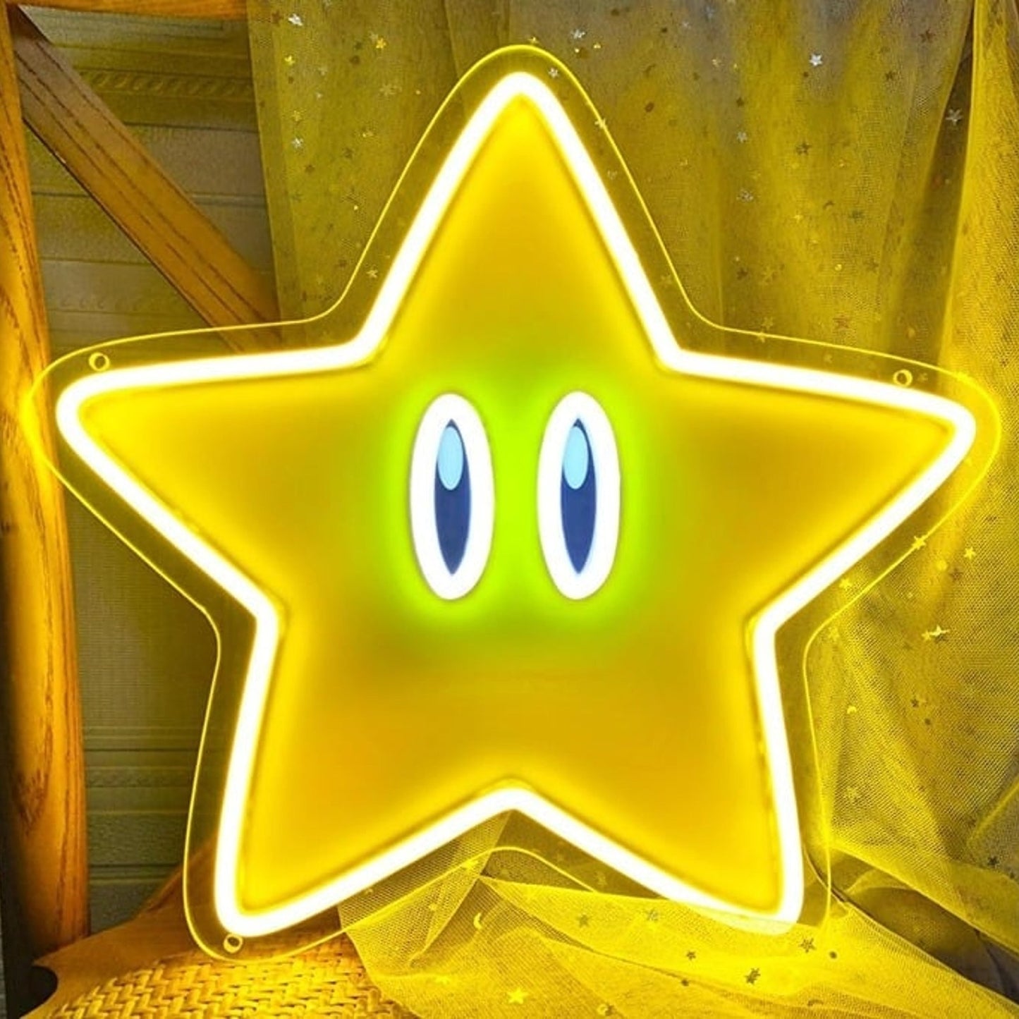 Fun Bright Yellow Super Mario Power Star LED Night Light Room Wall Decor