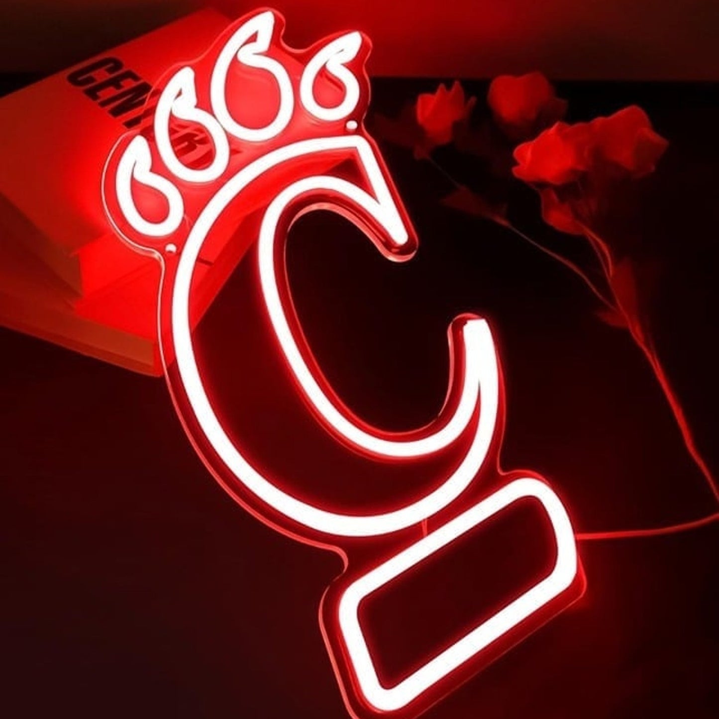 Vivid Bright Red Cincinnati Bearcats C Logo LED Light University Decor