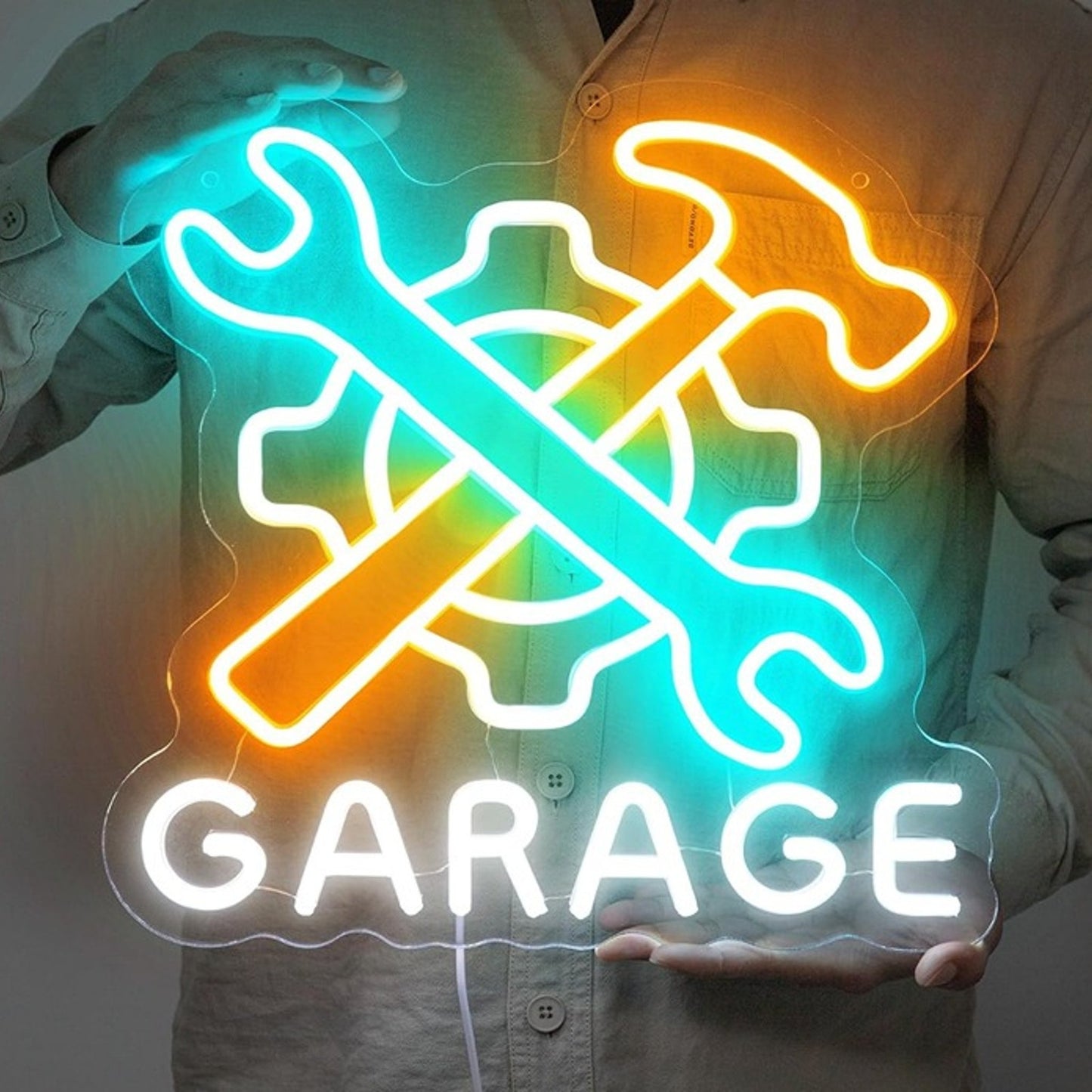 Bright Hammer / Wrench Garage LED Night Light Room Wall Mechanic Shop Decor