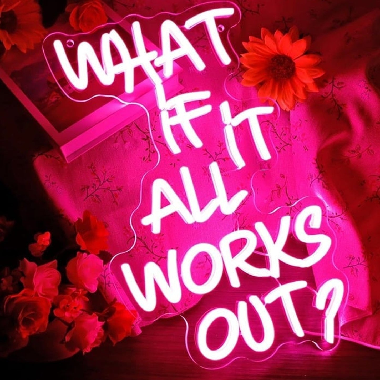 Vivid Bright Pink “What if it All Works Out?” LED Night Light Positive Decor