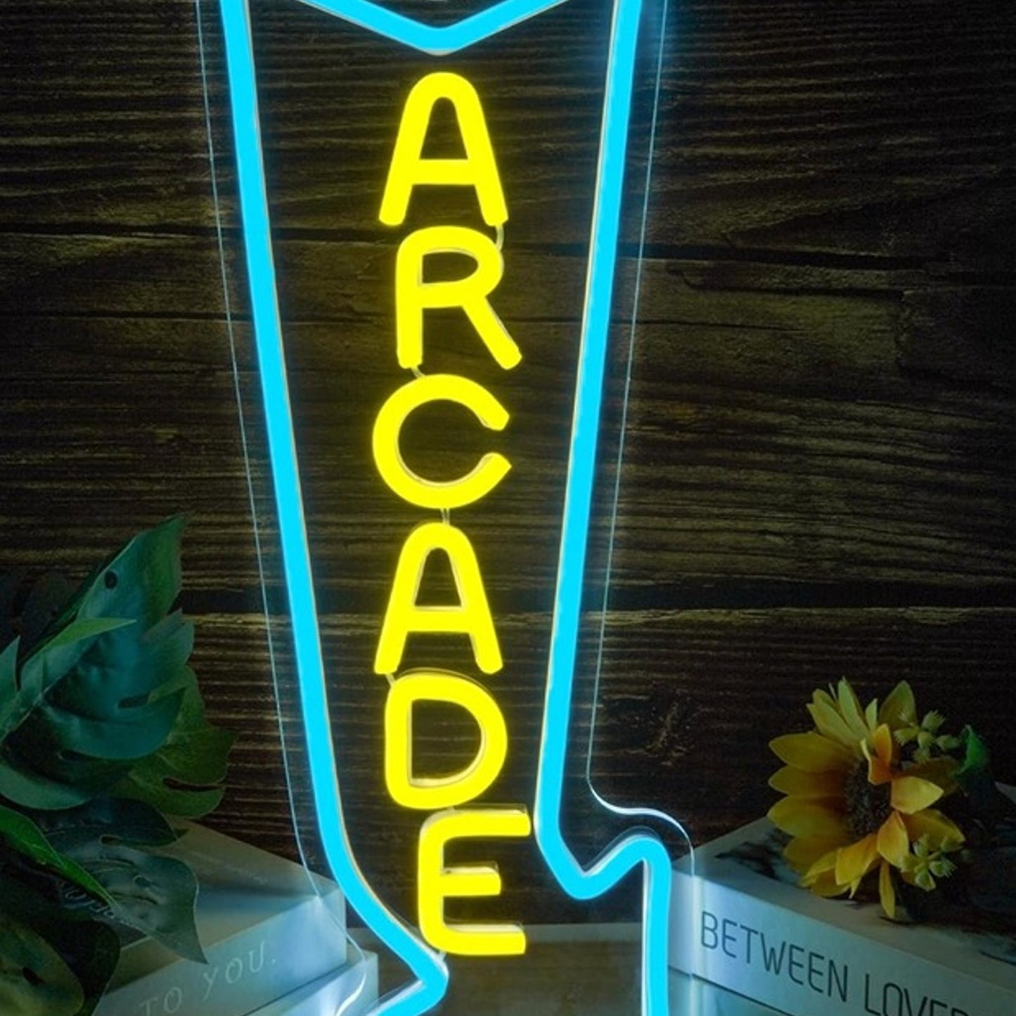 Fun Bright Blue / Yellow “Arcade” Arrow LED Night Light Game Room Wall Decor