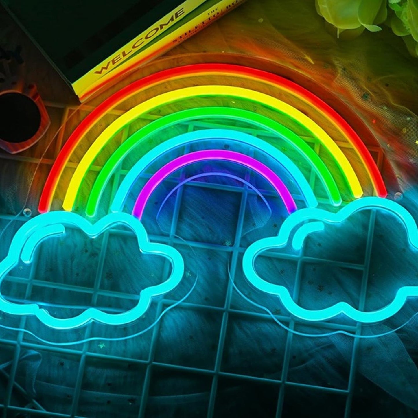Lovely Bright Blue Cloud Rainbow LED Night Light Room Wall Decoration