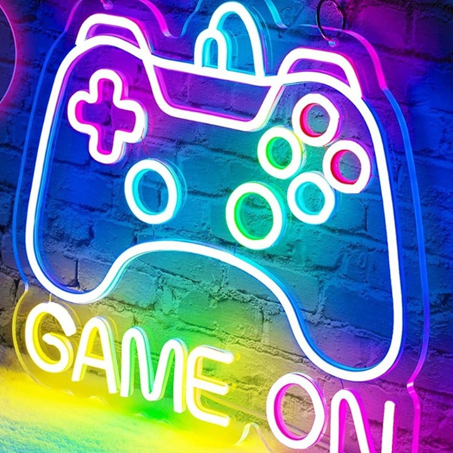 Crazy Colorful Rainbow “Game On” Video Game Controller LED Light Arcade Decor