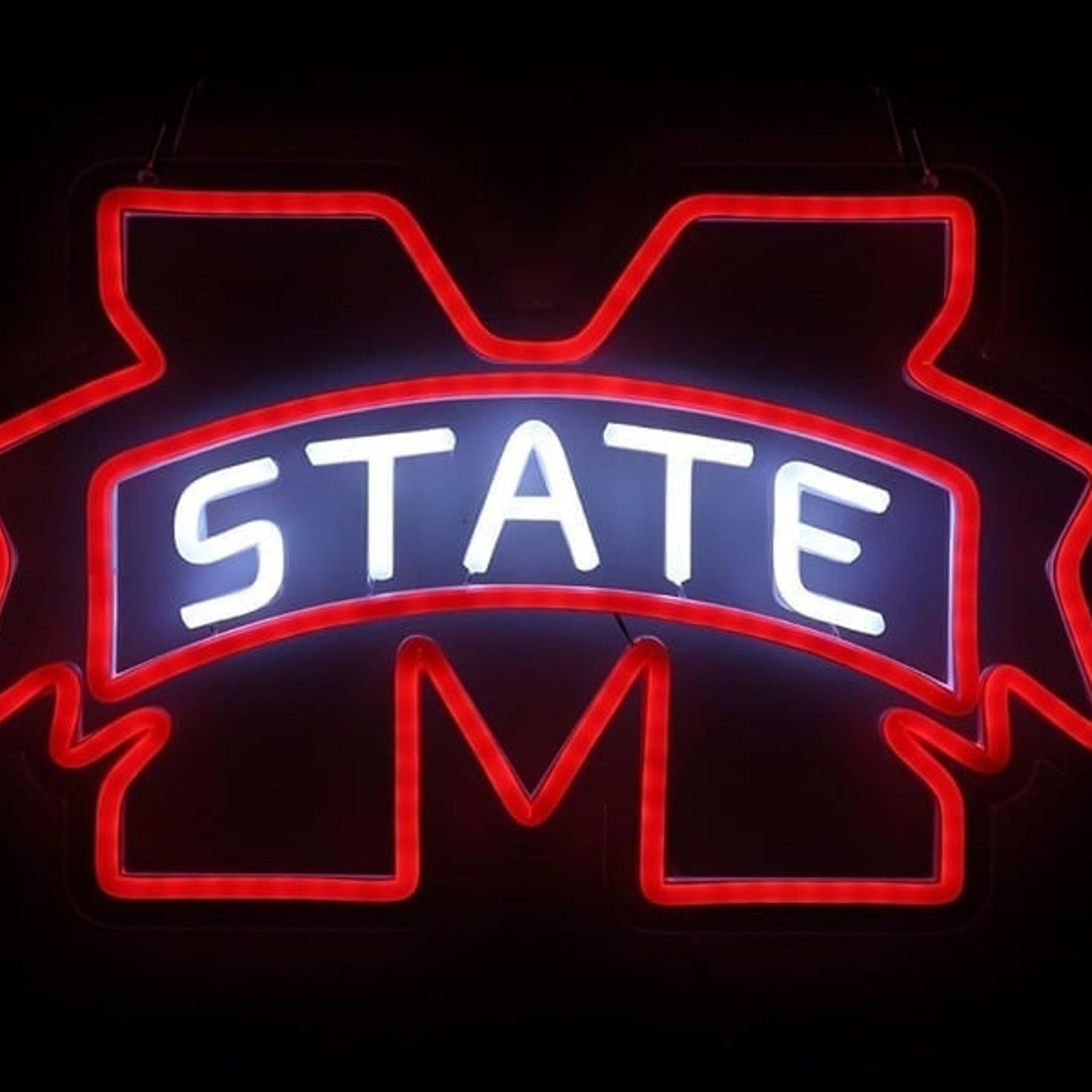 Vivid Bright Red Mississippi M State LED Light University Room Wall Decor