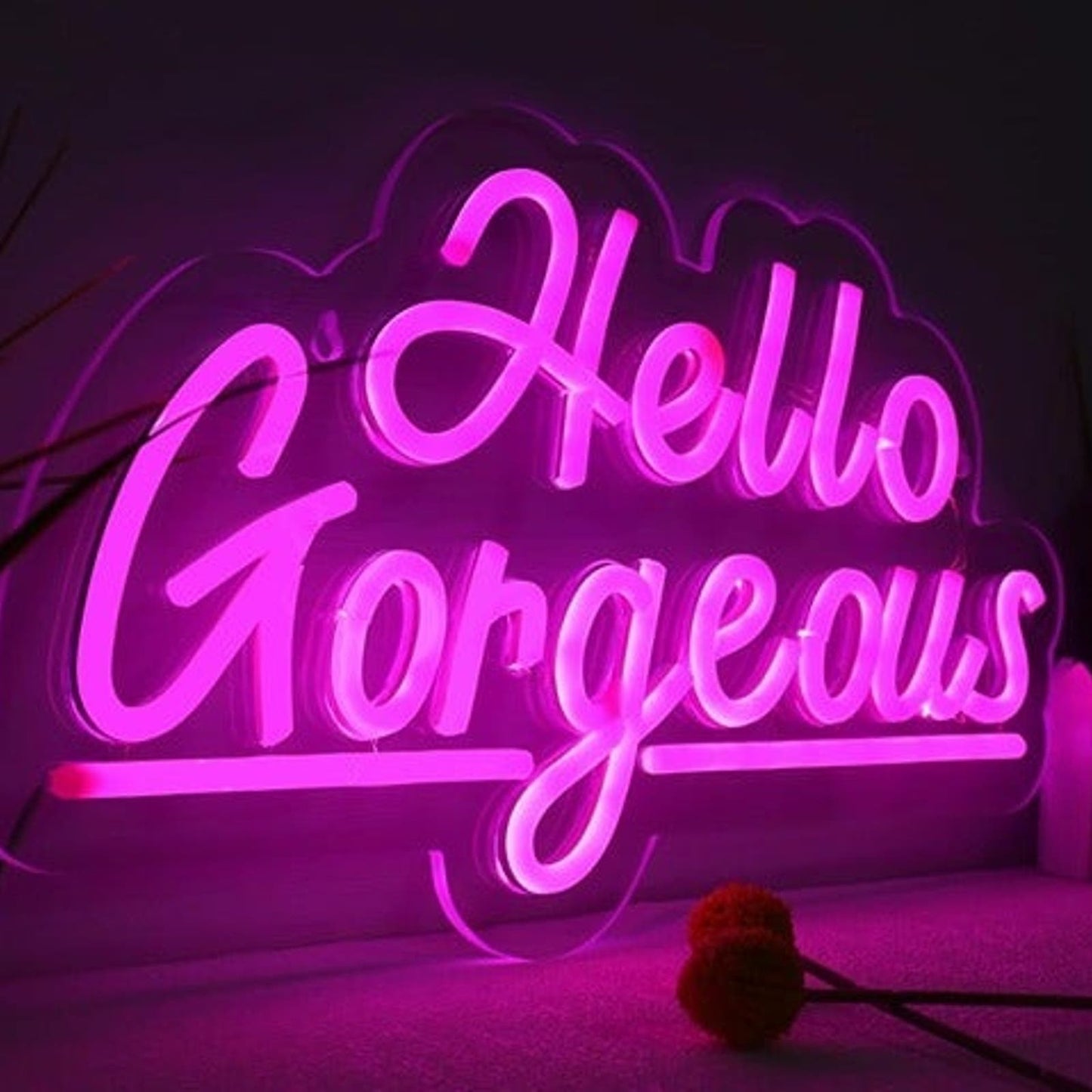 Lovely Bright Pink Underline Hello Gorgeous LED Night Light Room Wall Decoration