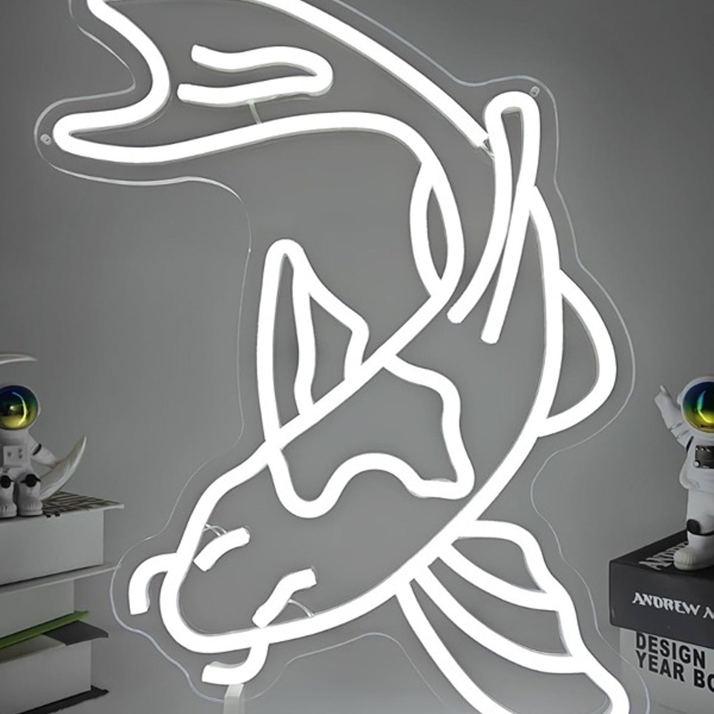 Lovely Bright White Japanese Koi Fish LED Night Light Room Wall Decoration