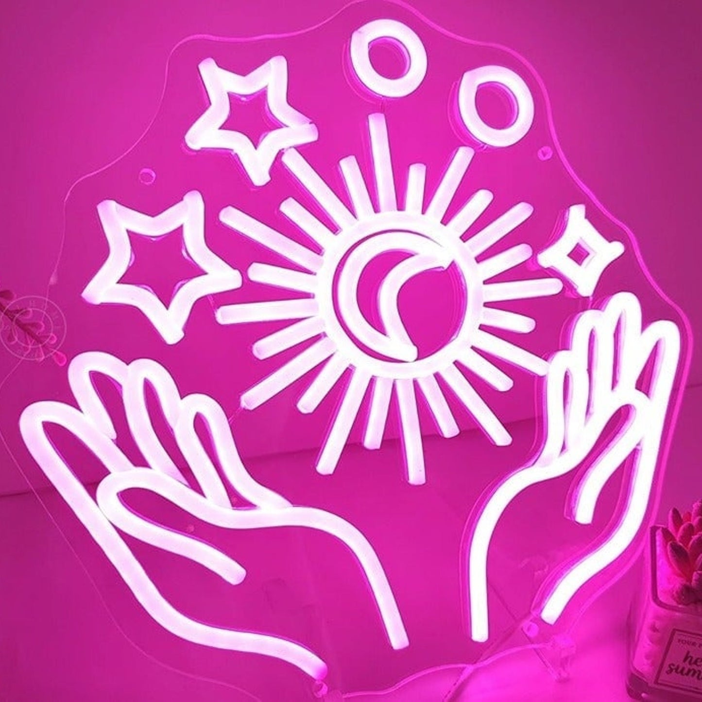 Lovely Bright Pink Sun, Star & Moon Hands LED Night Light Room Wall Decor