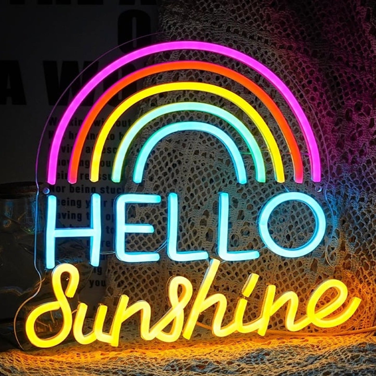 Lovely Bright Rainbow Hello Sunshine LED Night Light Room Wall Decor