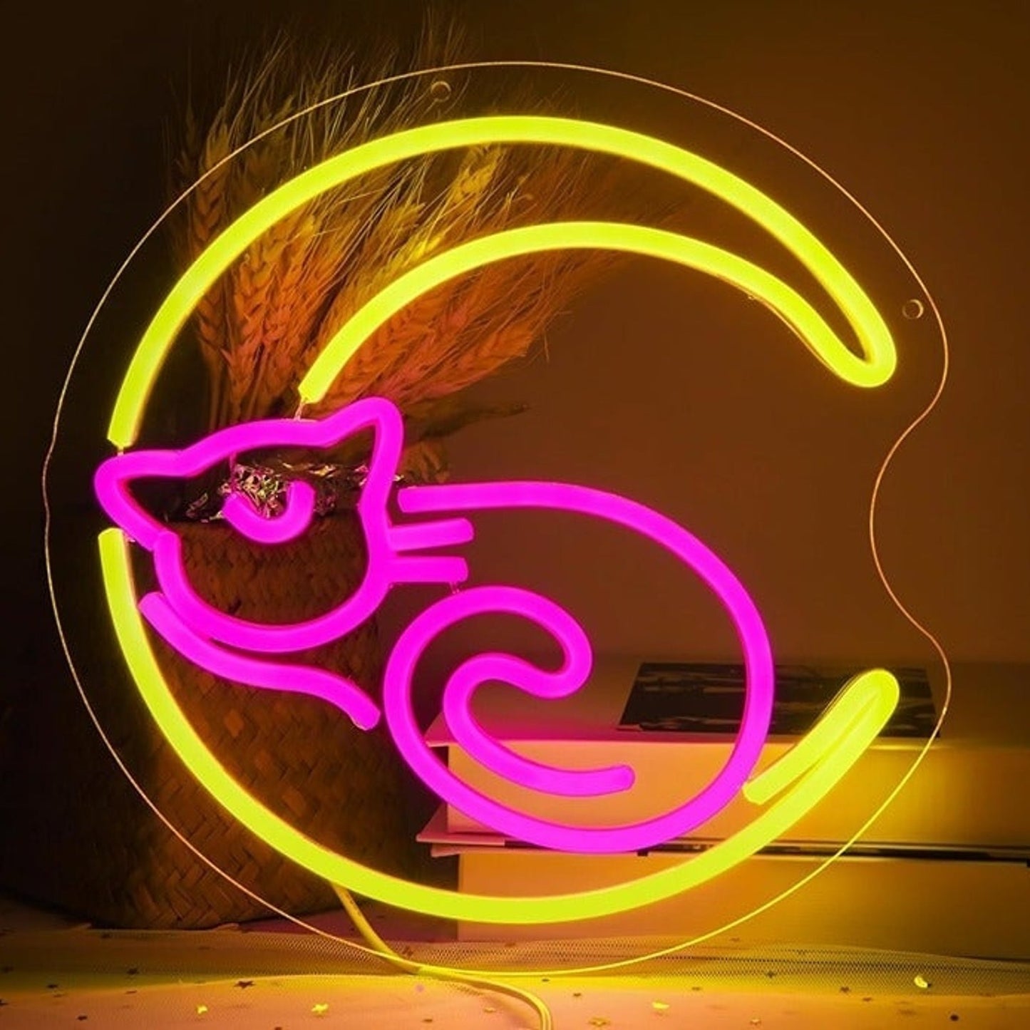 Lovely Bright Sharp Crescent Moon Luna Kitty Cat LED Night Light Decor