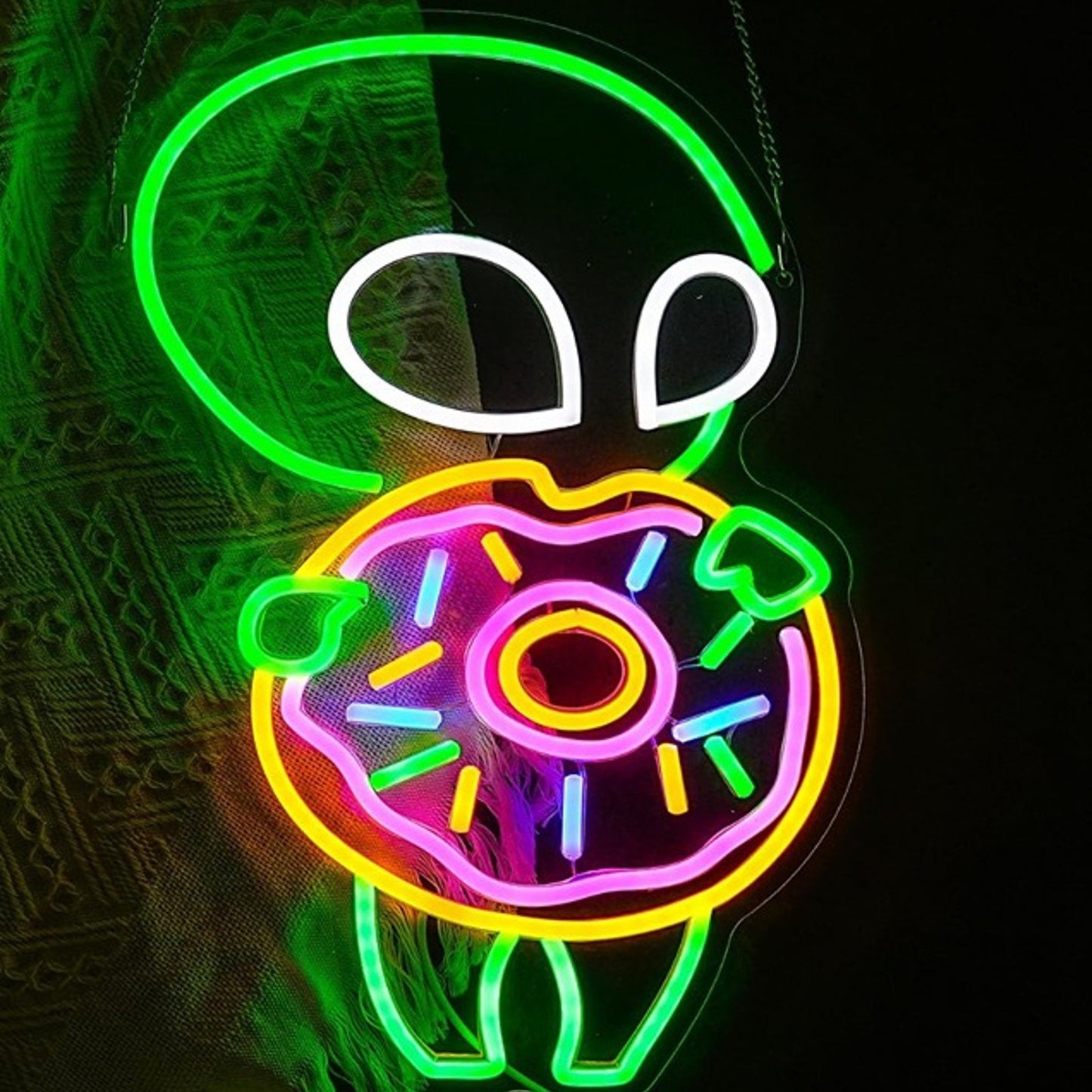 Fun Bright Green Little Alien Kid with a Big Sprinkle Donut LED Night Light Room