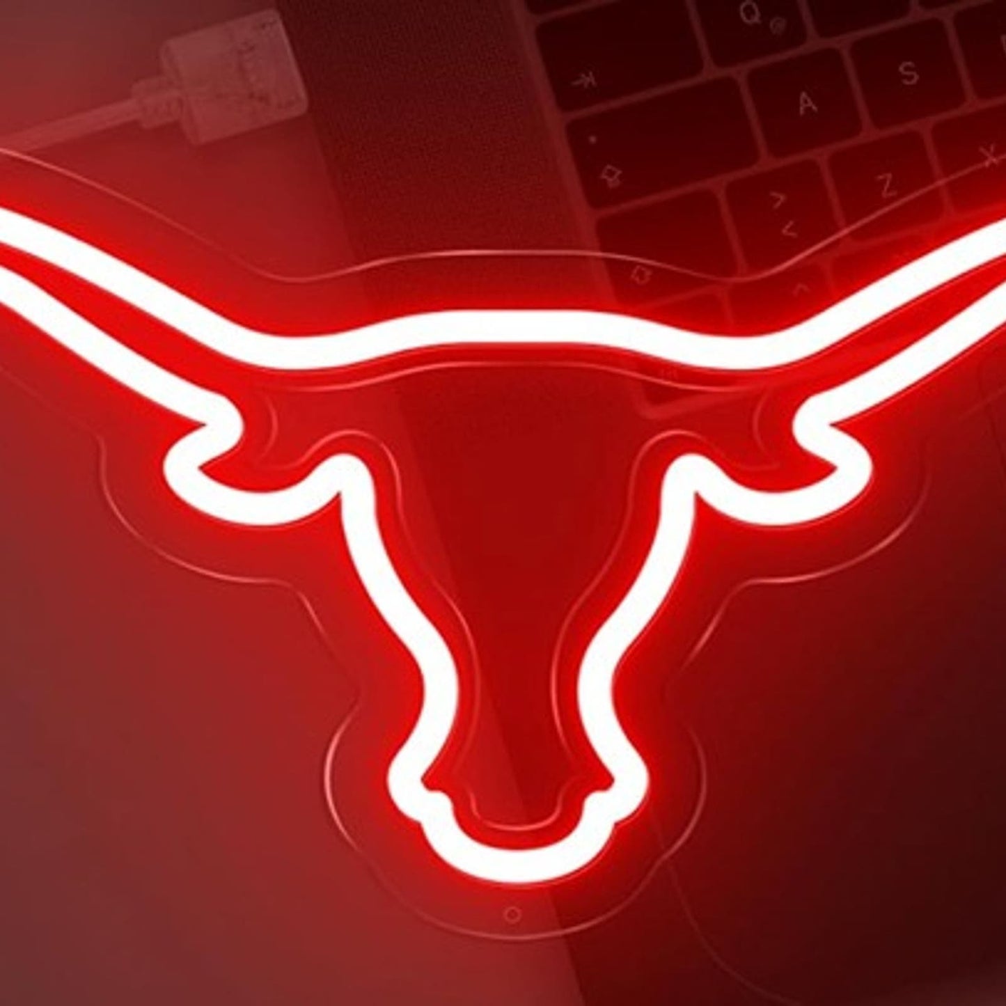 Vivid Bright Red Long Horn Texas Bull LED Night Light Room Wall Decoration