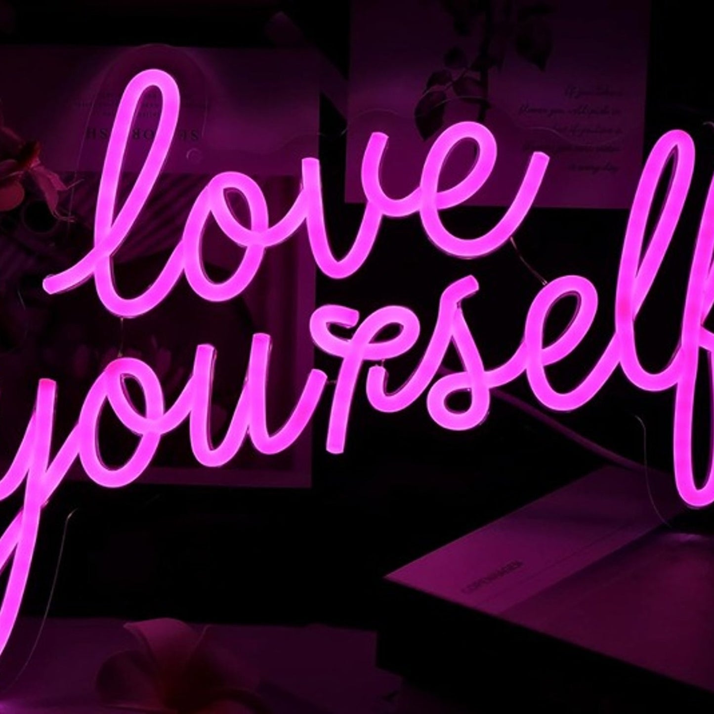 Lovely Bright Simple Pink “Love Yourself” LED Night Light Room Wall Decoration