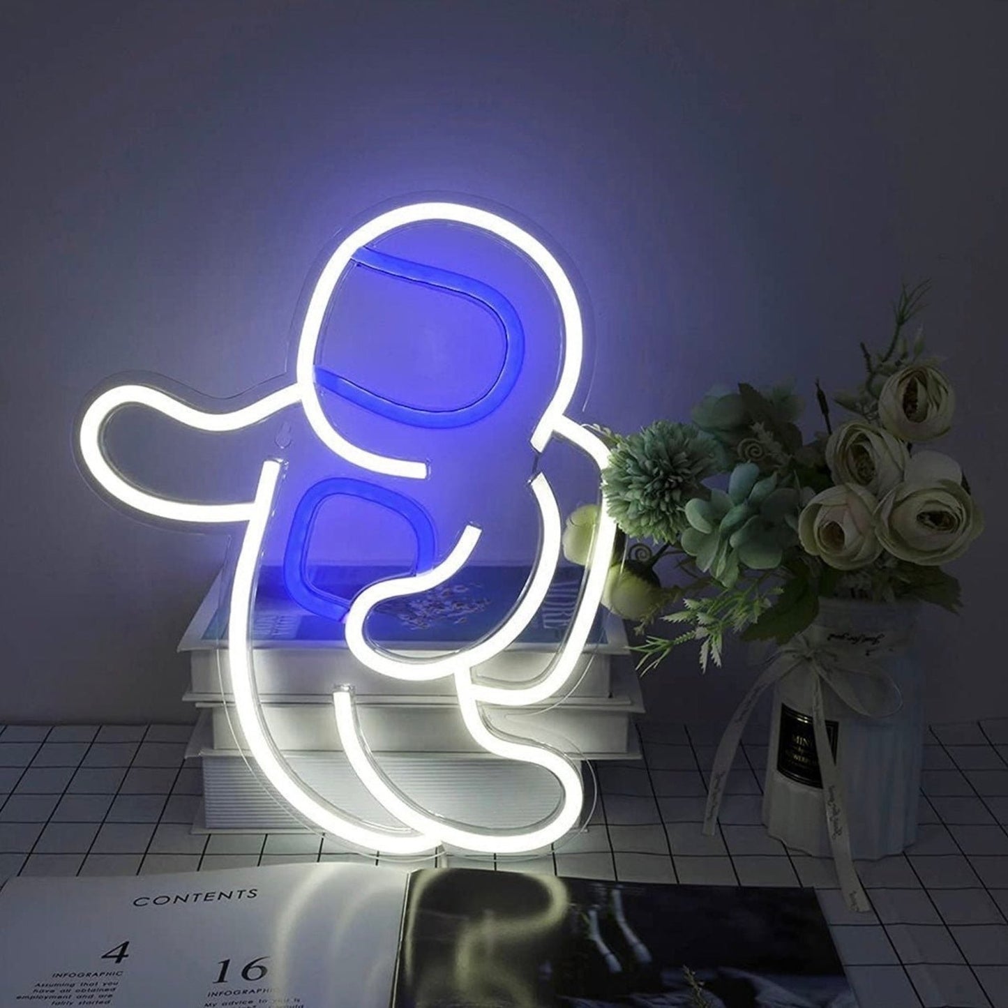 Fun Bright White & Blue Floating Space Astronaut LED Night Light Room Wall Decor