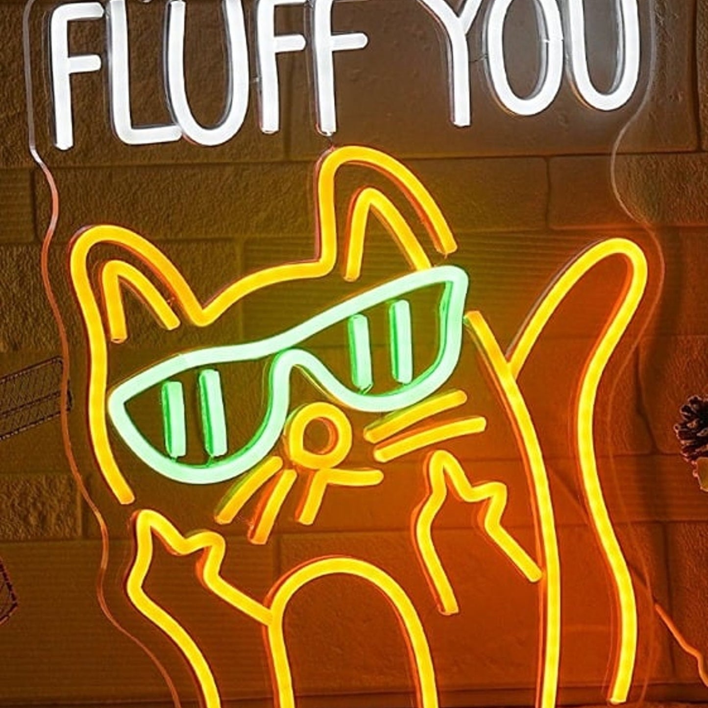 Fun Bright “Fluff You” Kitty Cat LED Night Light Room Wall Decoration