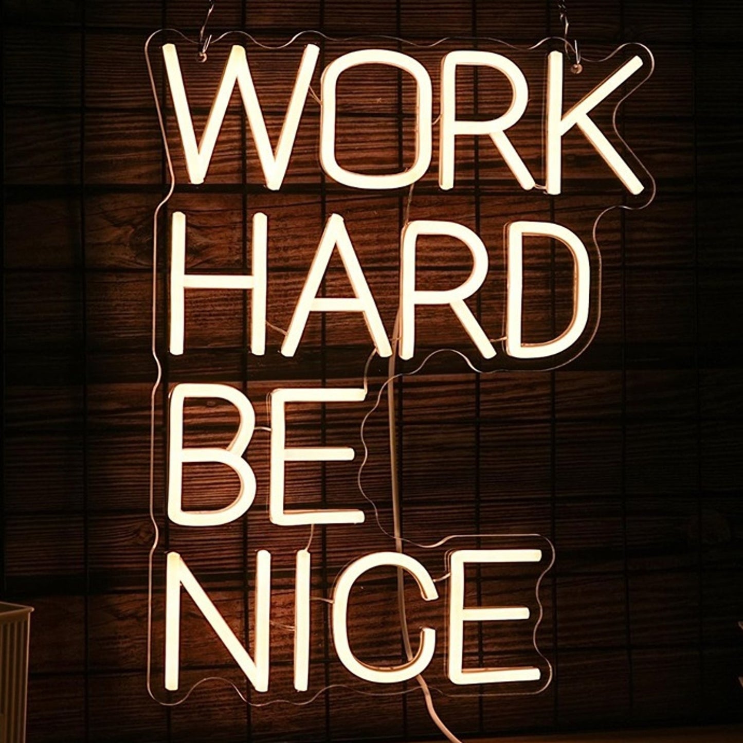 Warm Bright “Work Hard Be Nice” LED Night Light Room Wall Decoration