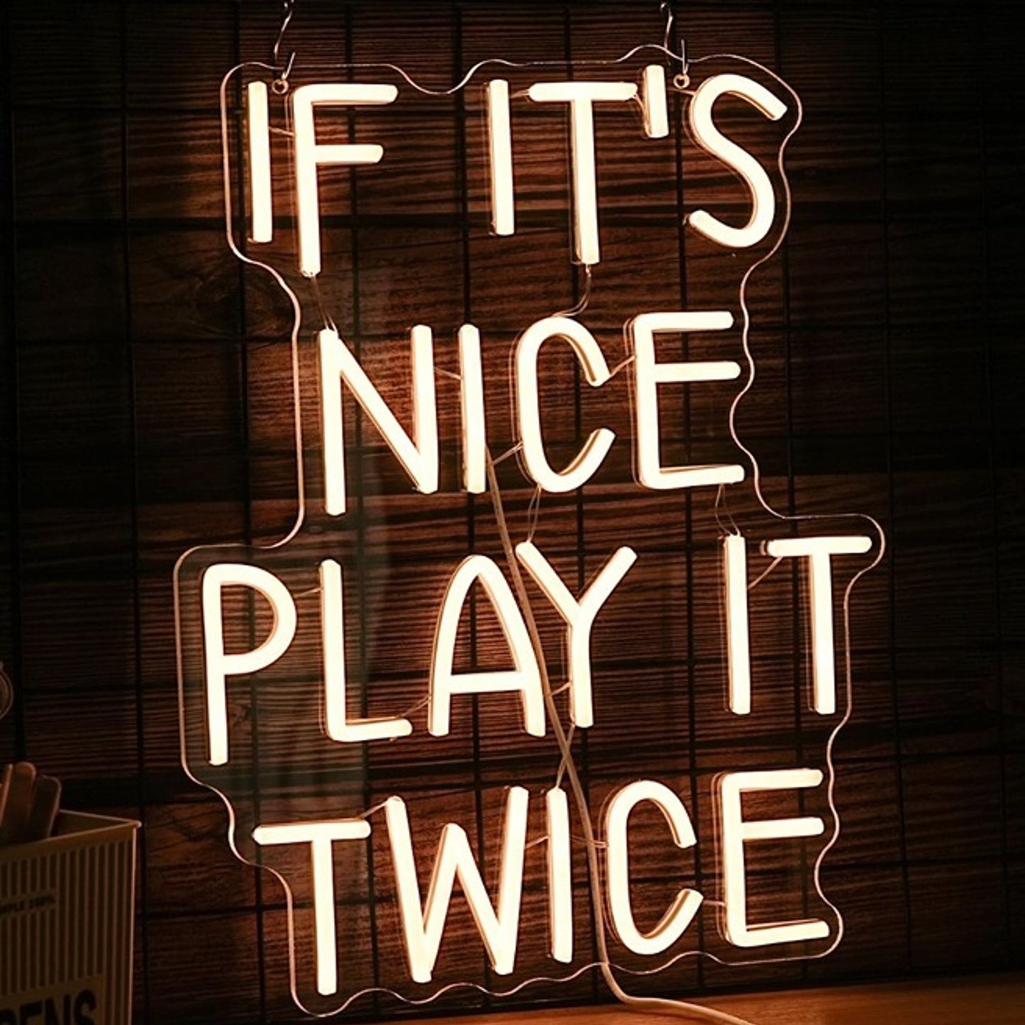 Fun Bright Warm “If it’s Nice Play it Twice” LED Night Light Room Wall Decor