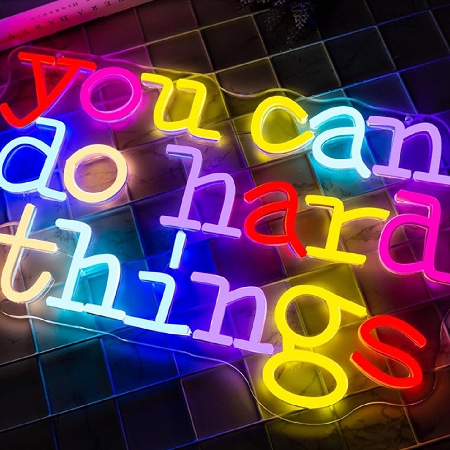 Vivid Bright Colorful “You Can Do Hard Things” LED Light Wall Motivation Decor