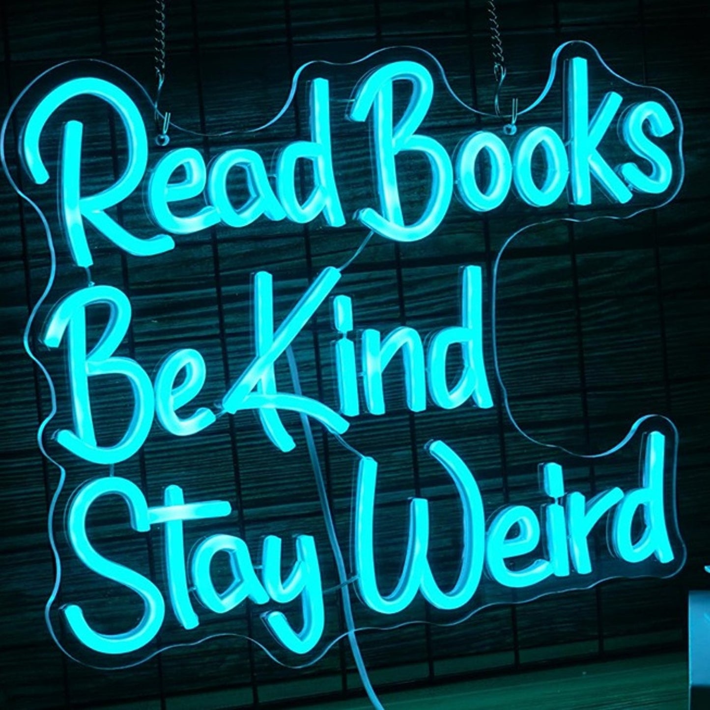 Fun Bright Blue “Read Books Be Kind Stay Weird” LED Night Light Room Wall Decor