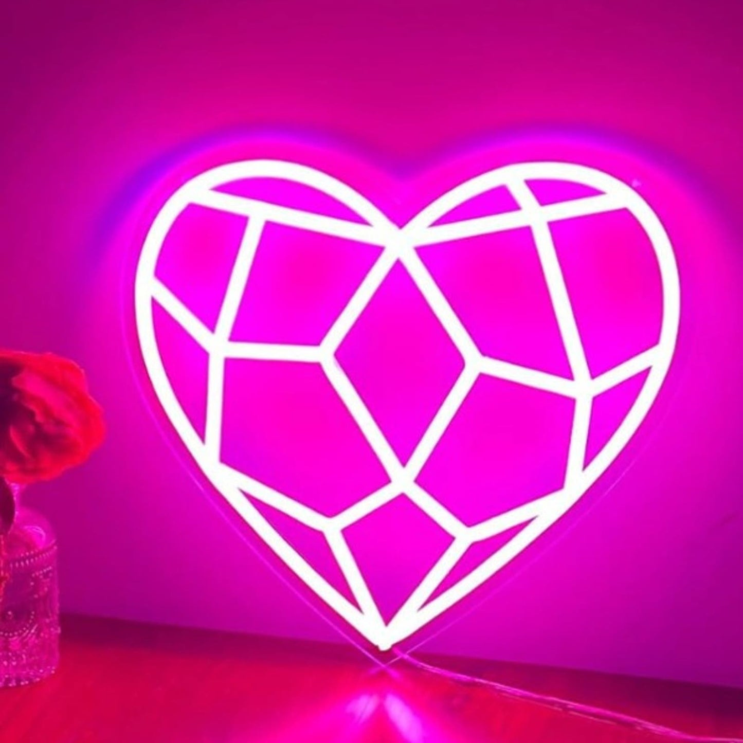 Lovely Bright Geometric Pink Heart LED Night Light Room Wall Decoration
