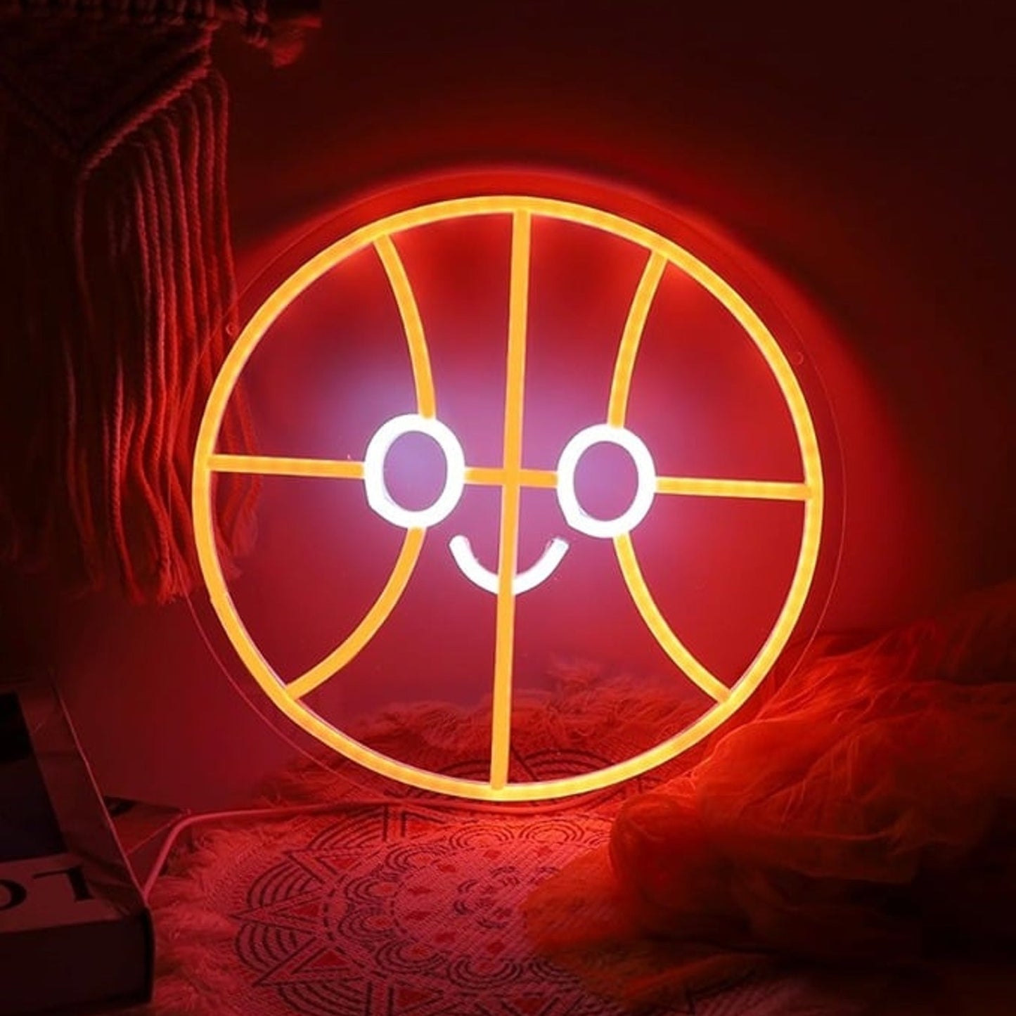 Fun Bright Orange Happy Basketball LED Night Light Room Wall NBA Decoration