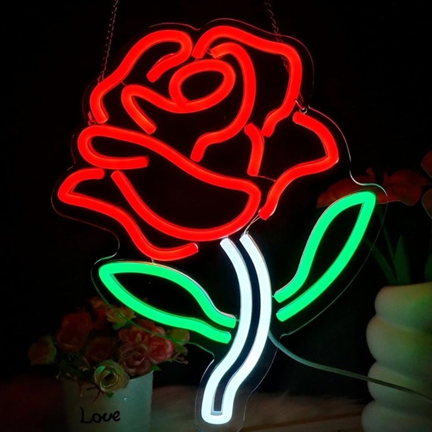 Lovely Bright Red Blooming Rose LED Night Light Room Wall Decoration