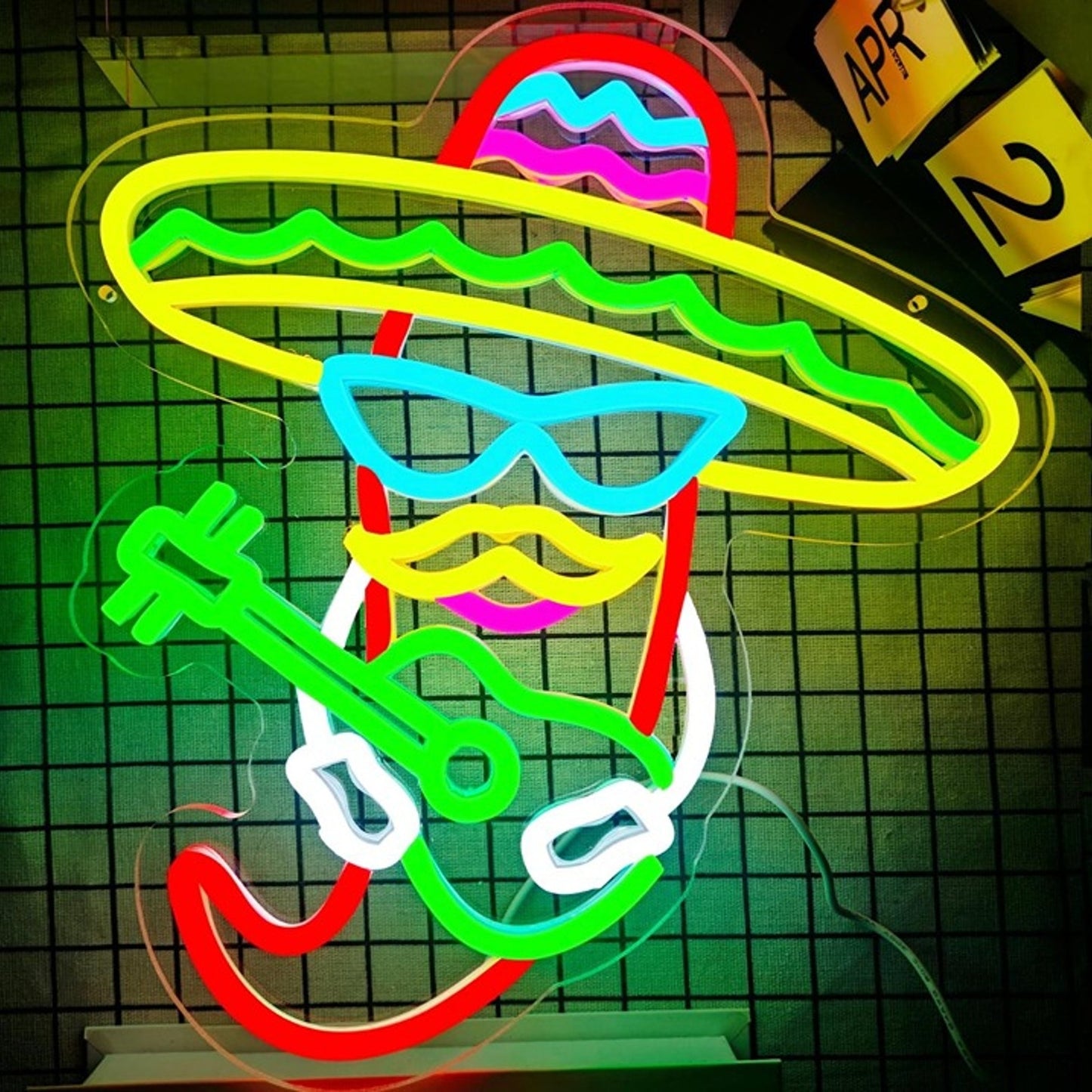 Fun Bright Colorful Mexican Red Hot Pepper Playing Guitar Light Room Wall Decor