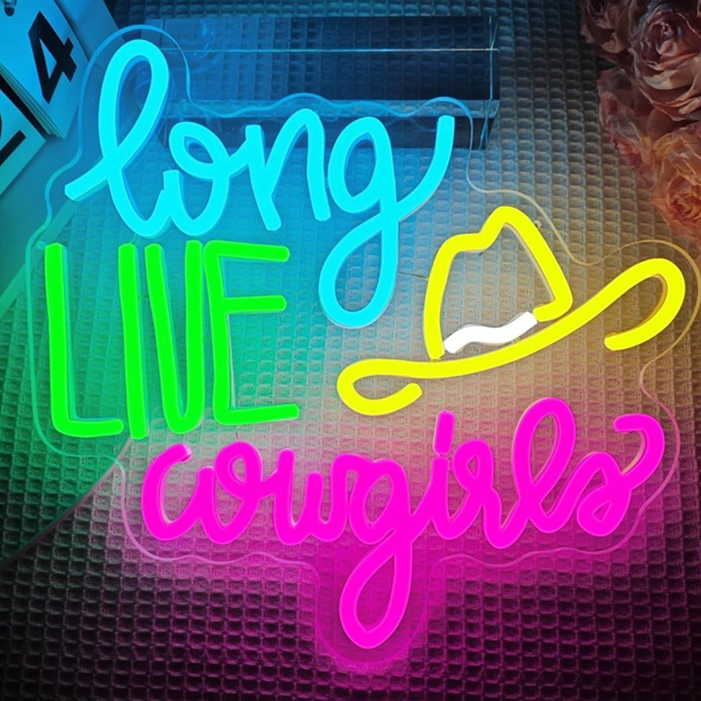 Lovely Bright Colorful “Live Long Cowgirls” LED Night Light Room Wall Decor