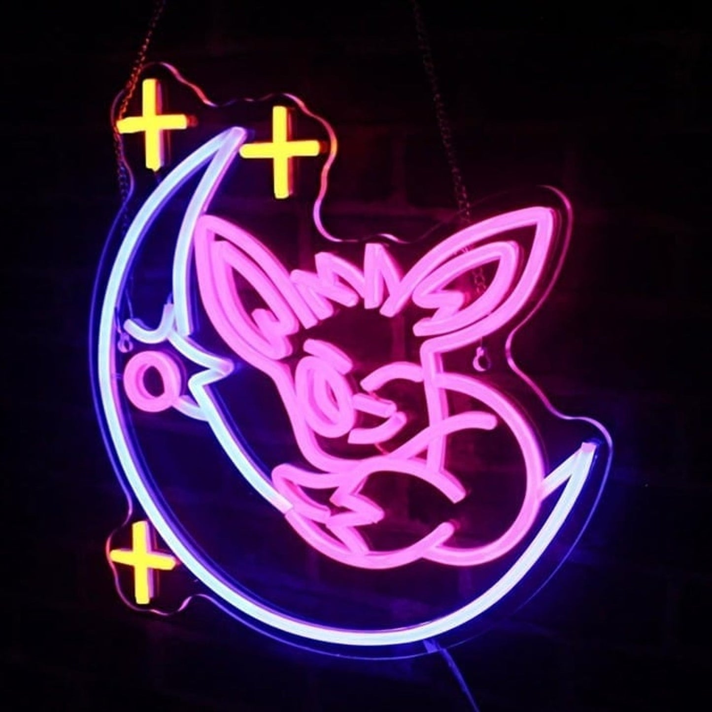 Lovely Cute Bright Pink Eevee on Moon LED Night Light Pokemon Decor