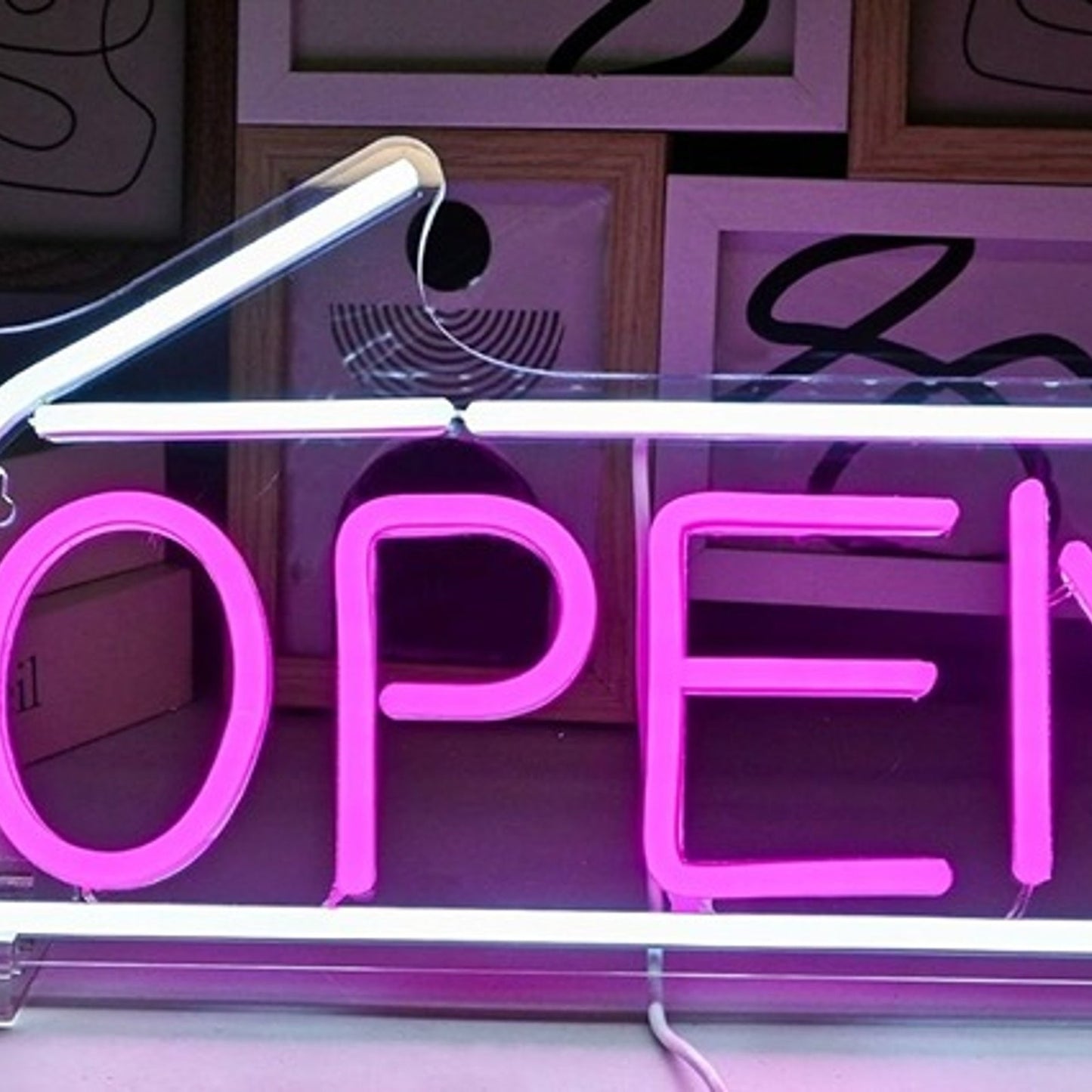 Fun Bright Pink “Open” Scissors Sign LED Light Salon Spa Barber Shop Decor