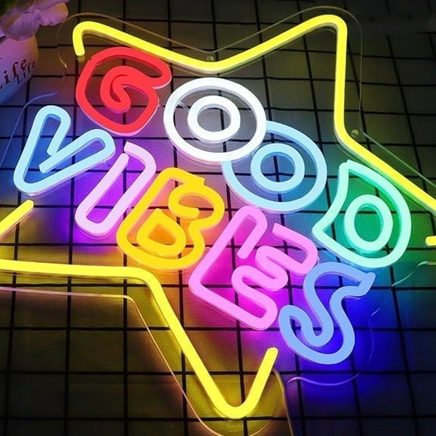 Lovely Bright Rainbow Star Good Vibes LED Night Light Room Wall Decoration