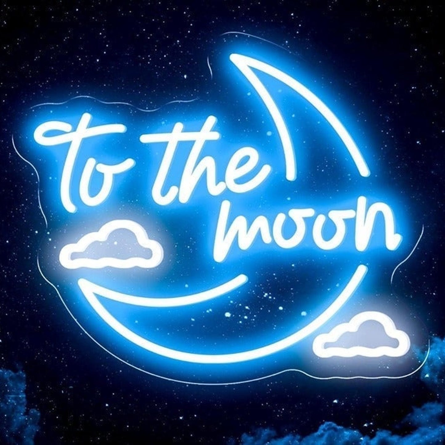 Lovely Cool Blue “To The Moon” Clouds LED Night Light Room Wall Decoration