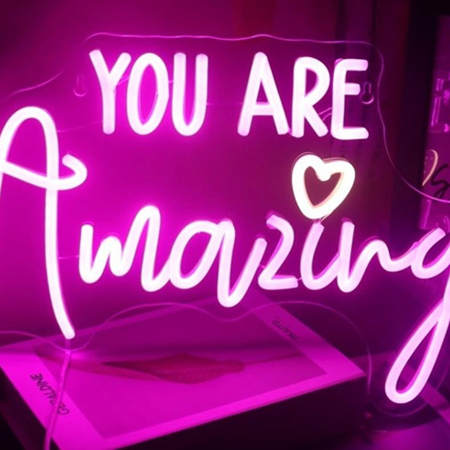 Lovely Bright Pink “You Are Amazing” White Heart LED Night Light Room Wall Decor