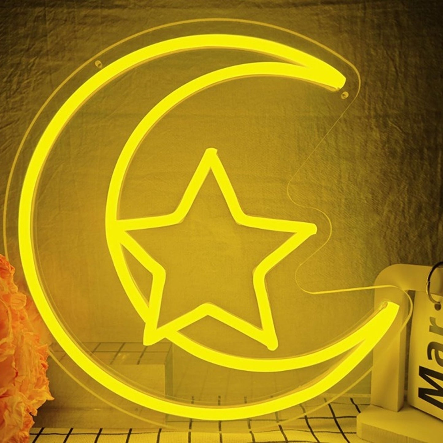 Lovely Bright Yellow Moon and Star LED Night Light Room Wall Decoration