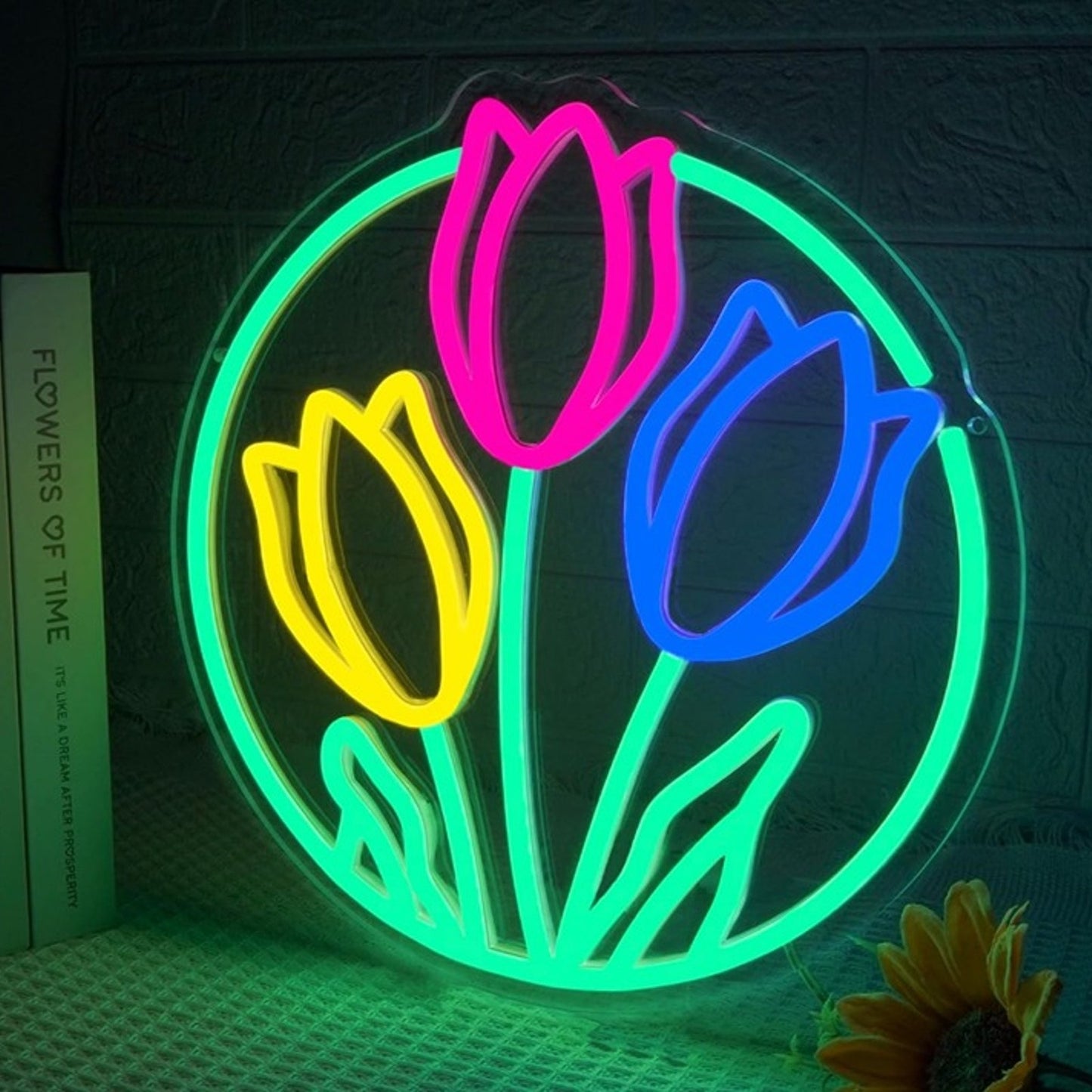 Lovely Bright Colorful Tulips Flowers LED Night Light Room Wall Decoration