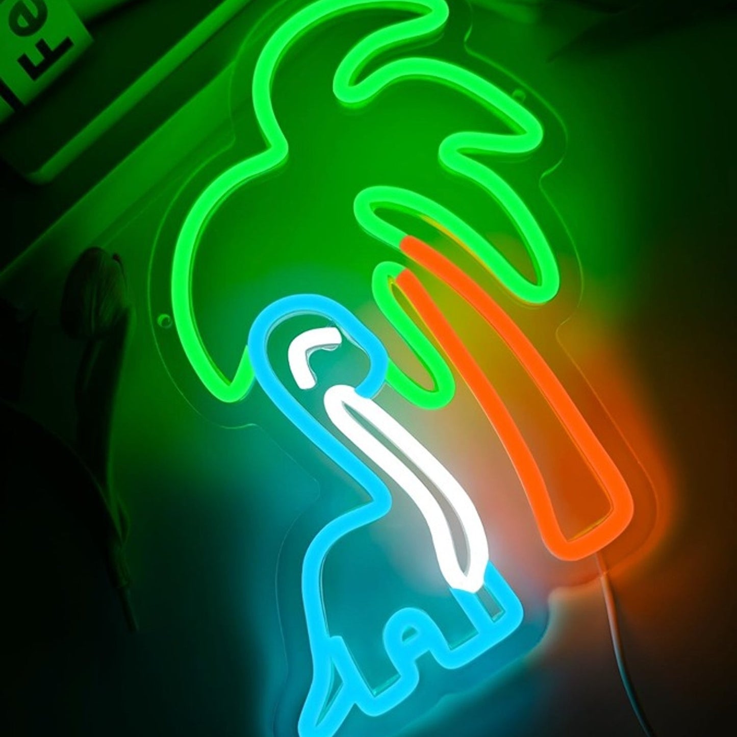 Fun Bright Blue Dinosaur Next to a Palm Tree LED Night Light Room Wall Decor