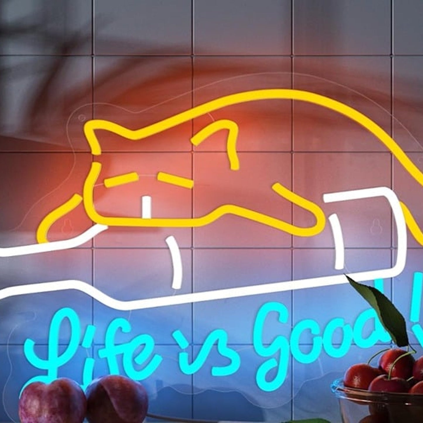 Fun Bright Drunk Kitty Cat on Bottle “Life is Good” Light Room Wall Bar Decor