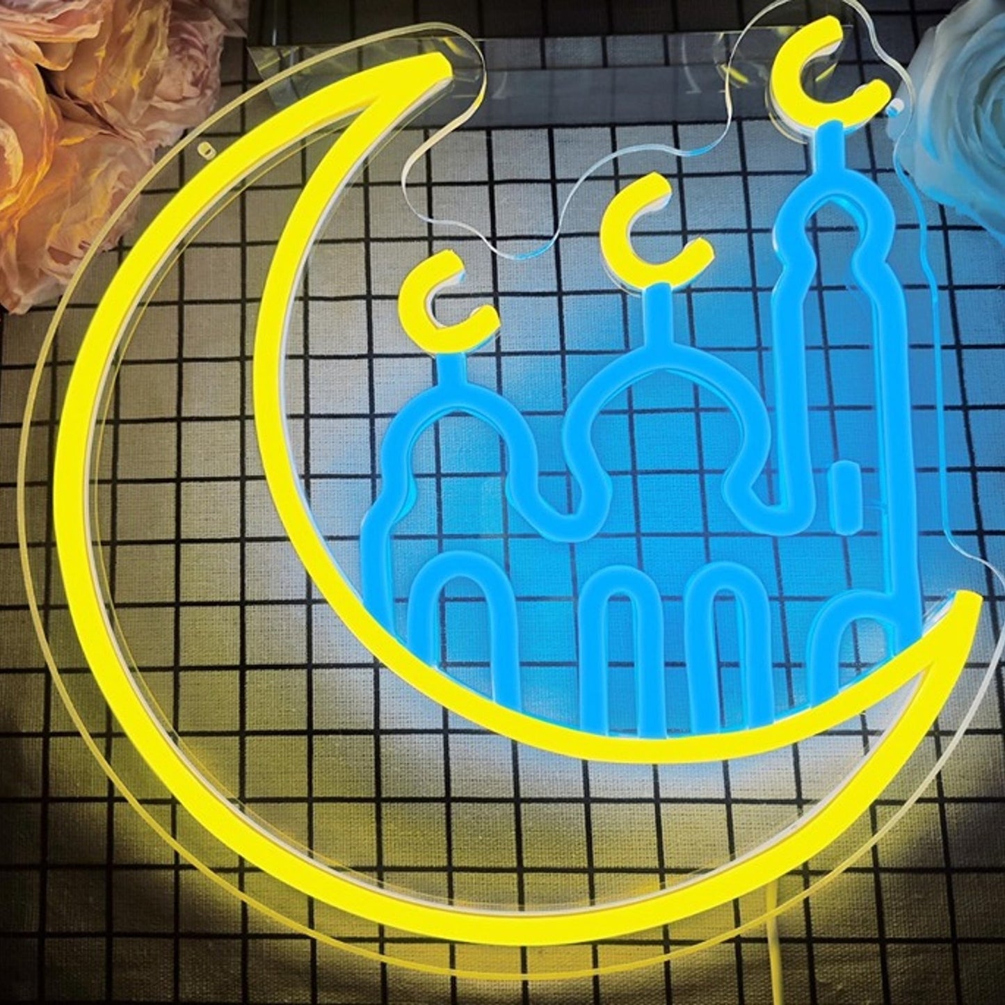 Lovely Bright Blue / Yellow Ramadan LED Night Light Sign Room Wall Decoration