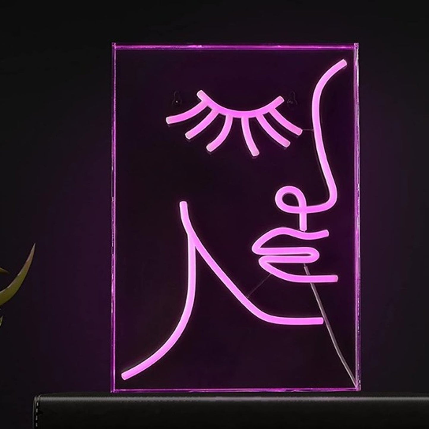 Lovely Bright Pink Face LED Night Light Box Room Wall Art Decoration