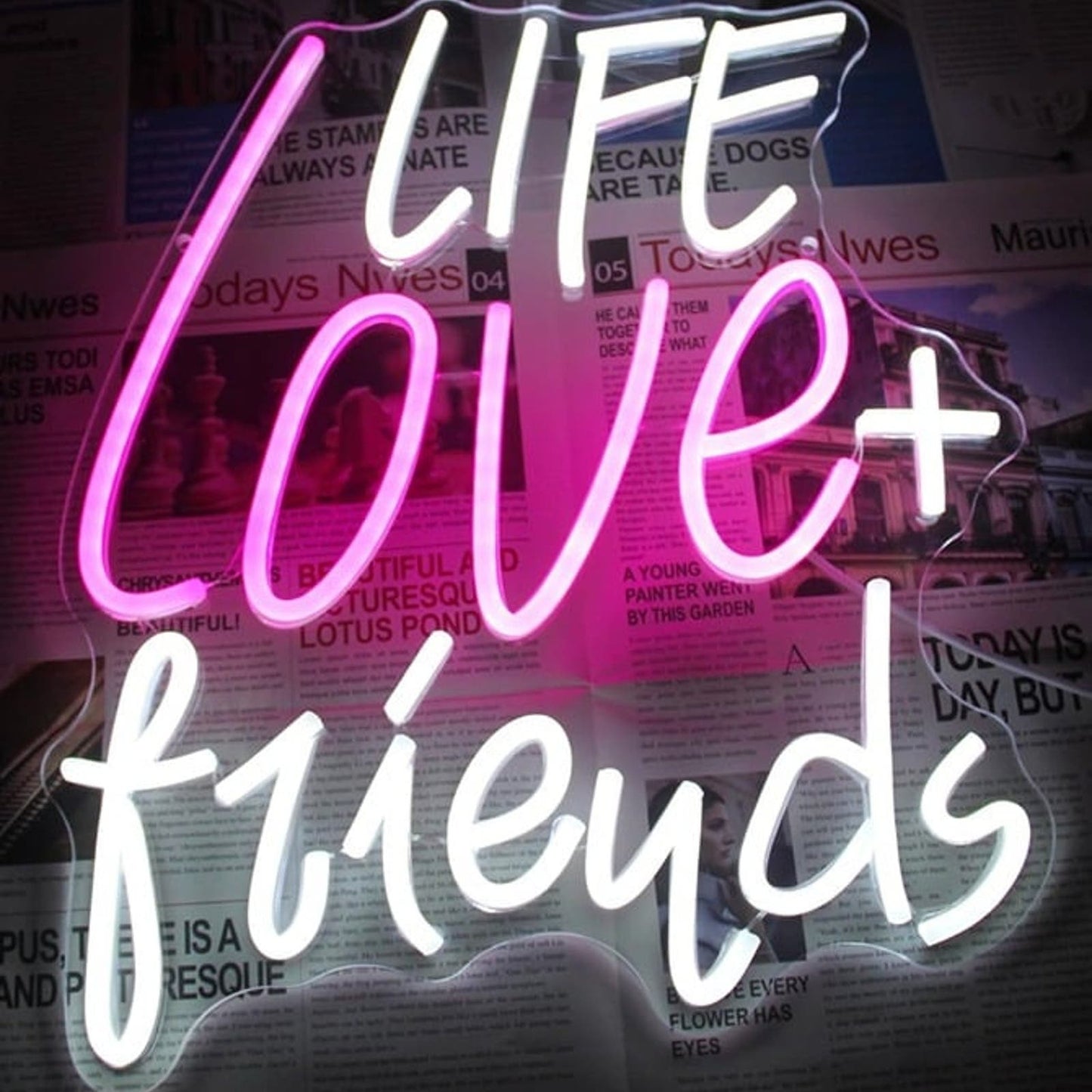 Lovely Bright Pink/White Life Love + Friends LED Night Light Room Wall Decor
