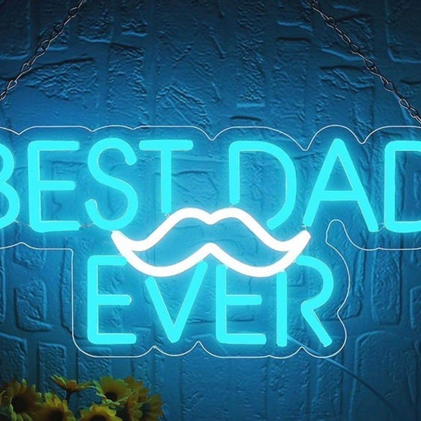 Lovely Bright Blue “Best Dad Ever” Mustache LED Night Light Father’s Day Decor