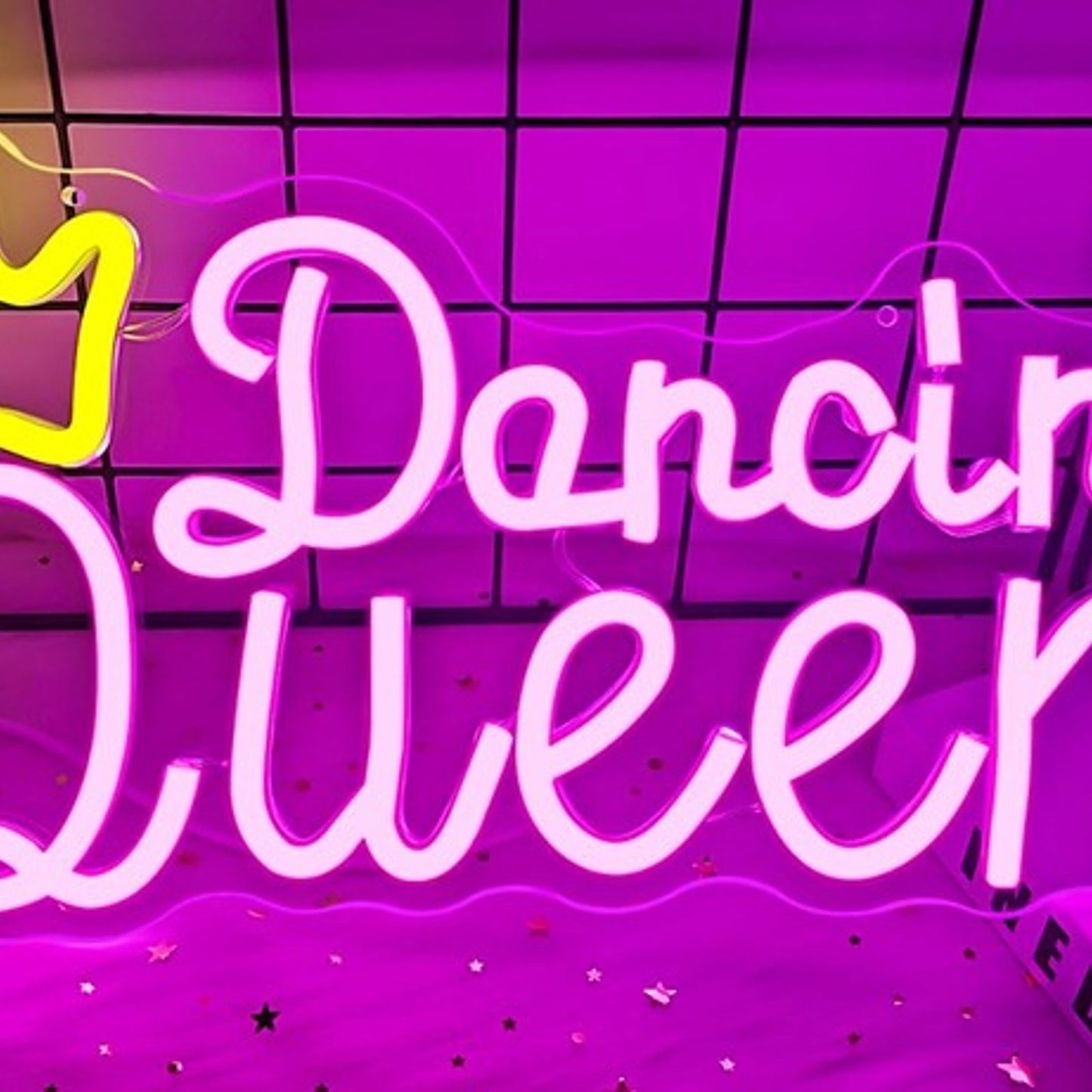 Fun Bright Pink “Dancing Queen” Golden Crown LED Night Light Room Wall Decor