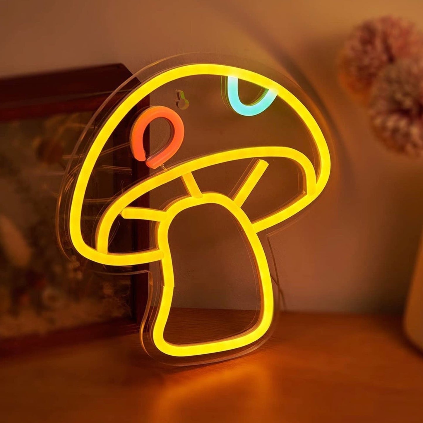 Lovely Bright Warm Yellow Spotted Mushroom LED Night Light Room Wall Decoration