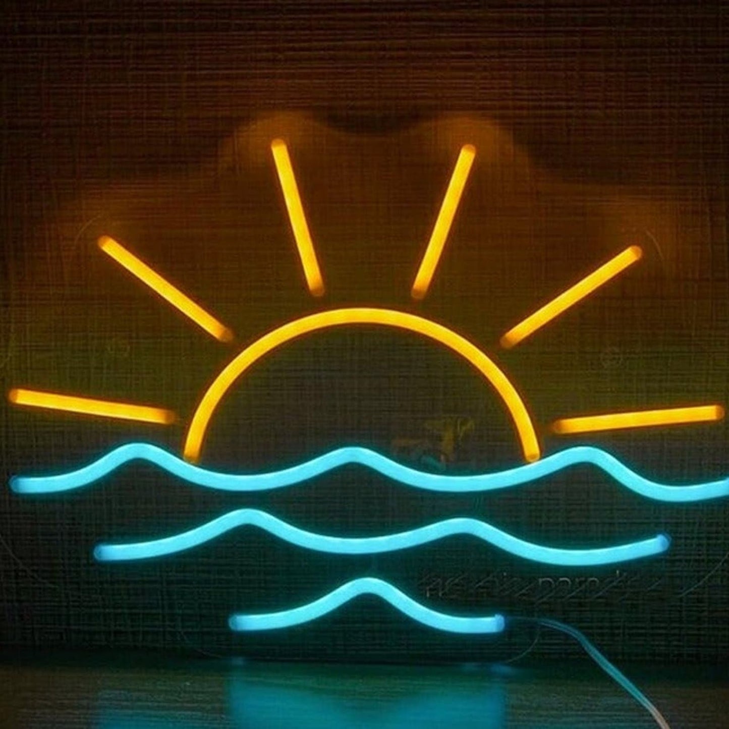Lovely Bright Shining Sun Rise Over Ocean Waves LED Light Room Wall Decor