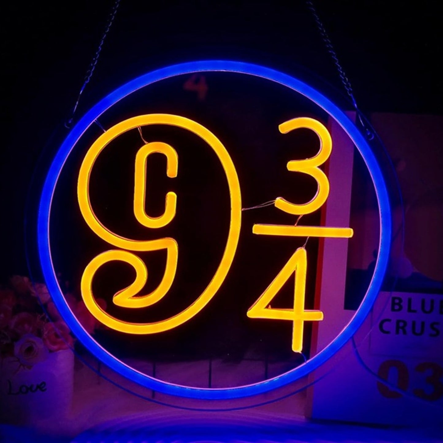 Bright Blue Platform 9 3/4 Train Station Night Light Harry Potter Room Wall Dec