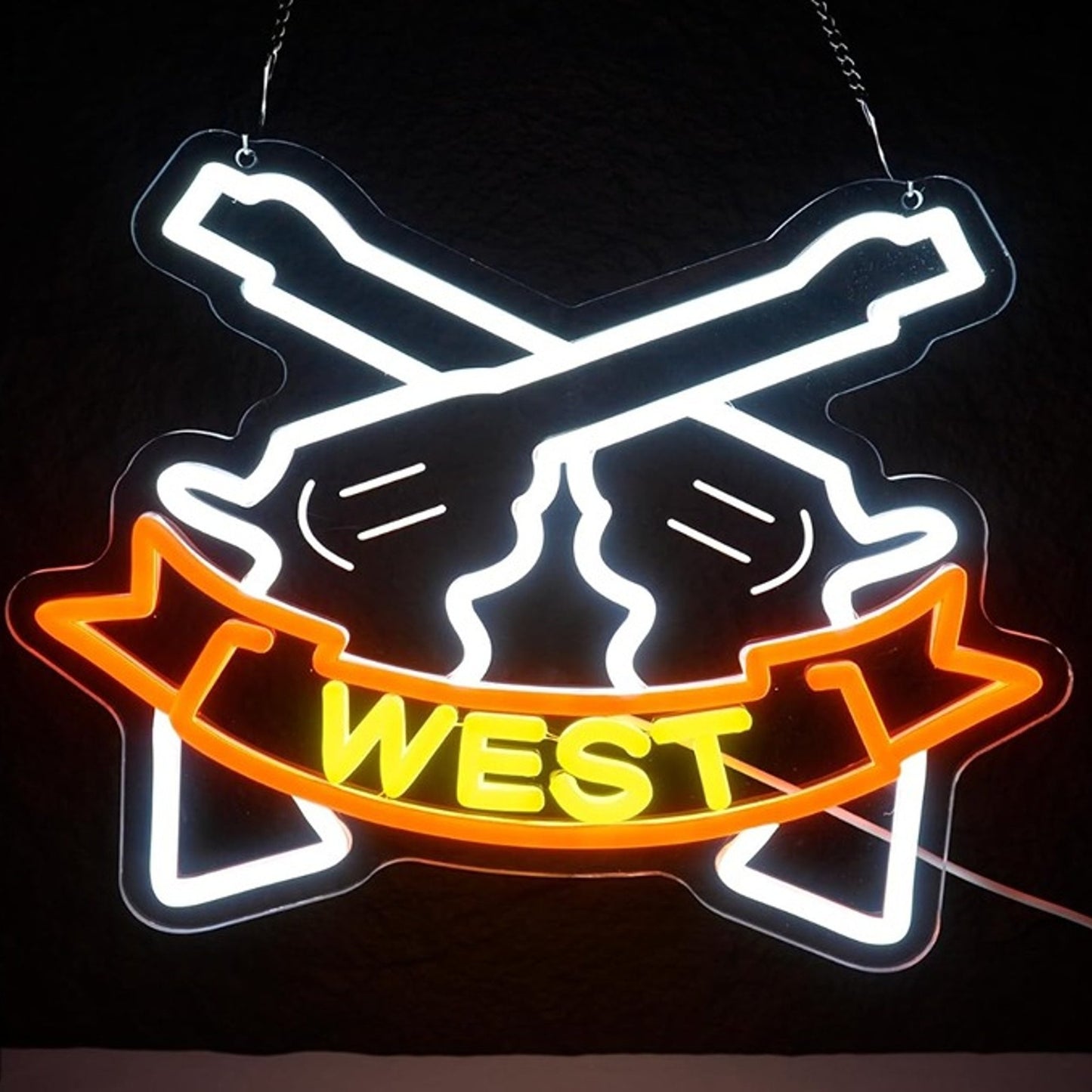Vivid Bright “West” Cowboy Revolvers LED Night Light Room Wall Decoration