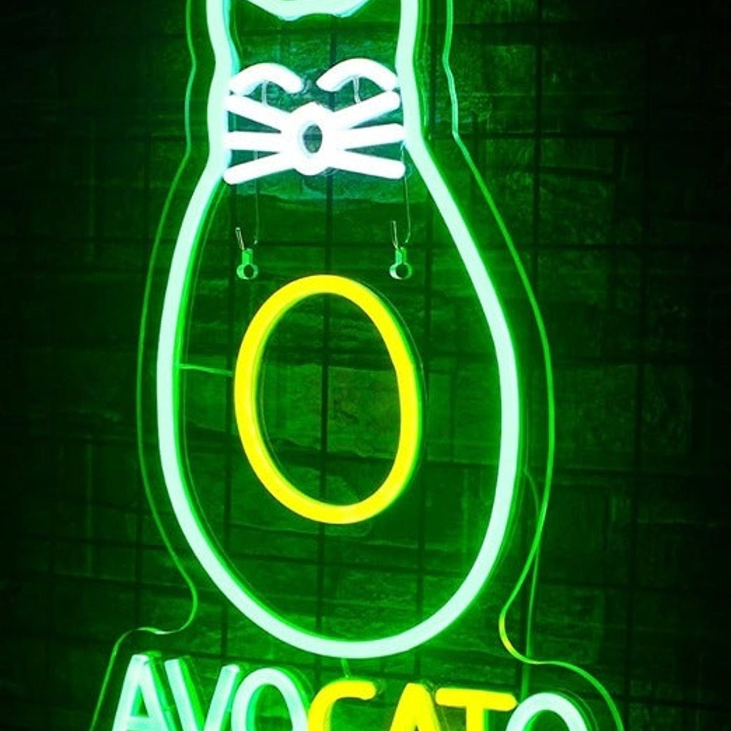 Fun Bright Green Avocado Kitty Cat Avocado LED Night Light Room Wall Decor
